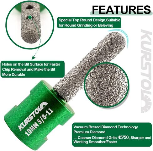 KURSTOL Diamond Finger Milling Bit - Diamond Drum Wheel Dia 3/8"-1"x5/8-11 Thread Diamond Milling Bit for Enlarging Shaping Round Bevel Existing Hole of Porcelain,Hard Ceramic,Granite,Marble Round in Kuwait
