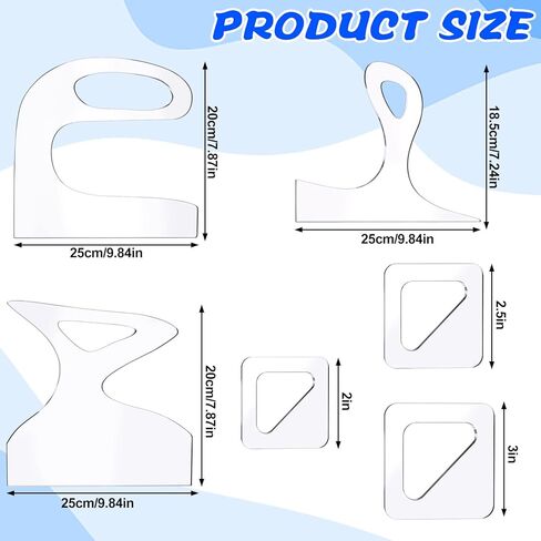 6 قطع من لوح التقطيع الأكريليكي مقاس 9.84 بوصة بمقبض متعرج بزاوية واضحة على شكل لوح تقطيع قالب راوتر لاستنسل تتبع الأعمال الخشبية ودليل قطع أدوات المطبخ in Kuwait