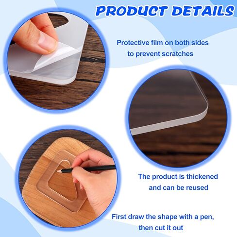 6 قطع من لوح التقطيع الأكريليكي مقاس 9.84 بوصة بمقبض متعرج بزاوية واضحة على شكل لوح تقطيع قالب راوتر لاستنسل تتبع الأعمال الخشبية ودليل قطع أدوات المطبخ in Kuwait