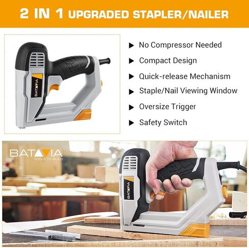 BATAVIA Brad Nailer, 2 in 1 Electric Nail Gun and Staple Gun for Home Upholstery Carpentry and Woodworking Projects, Including 200pcs 5/8'' 18 Gauge Brad Nails and 336pcs 3/8" T50 Staples, BTC0060 in Saudi Arabia