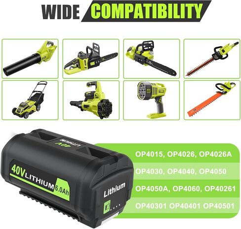 بطارية JYJZPB 6.0Ah 40V لاستبدال بطارية Ryobi 40V OP4040 OP4026 OP4030 OP4050 OP4060A متوافقة مع حزم بطاريات ليثيوم أيون للأداة اللاسلكية 40 فولت من Ryobi in Kuwait