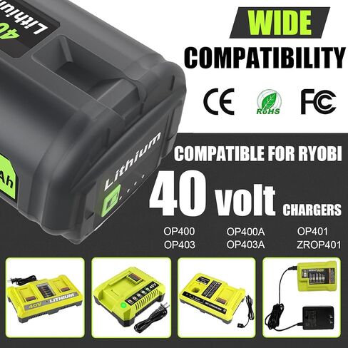 بطارية JYJZPB 6.0Ah 40V لاستبدال بطارية Ryobi 40V OP4040 OP4026 OP4030 OP4050 OP4060A متوافقة مع حزم بطاريات ليثيوم أيون للأداة اللاسلكية 40 فولت من Ryobi in Kuwait