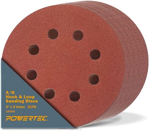 POWERTEC 45018 5 Inch 8 Hole Hook and Loop Sanding Discs, 180 Grit, 25 PK, Sandpaper for Random Orbital Sanders (Pack of 5) in Saudi Arabia