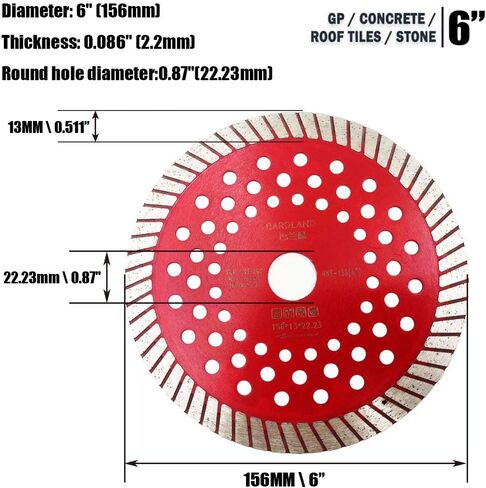 Bardland HNT-156 Diamond Blade 6" (156mm) - Fast and Smooth Wet and Dry Cutting Circular Saw for GP Construction/Concrete/Roof Tiles/Stone(HNT-156 6"/ 1 Packing) in Saudi Arabia