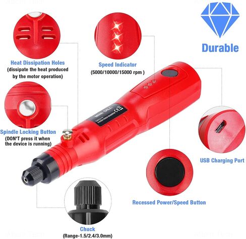 NiArt Mini Cordless Rotary Tool, 3-Speed and USB Charging Rotary Tool Kit with 72 Accessories, Multi-Purpose 3.7V Power Rotary Tool for Sanding Polishing Drilling Etching Engraving DIY Crafts (Red) in Saudi Arabia