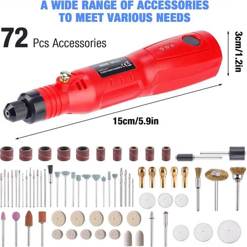 NiArt Mini Cordless Rotary Tool, 3-Speed and USB Charging Rotary Tool Kit with 72 Accessories, Multi-Purpose 3.7V Power Rotary Tool for Sanding Polishing Drilling Etching Engraving DIY Crafts (Red) in Saudi Arabia