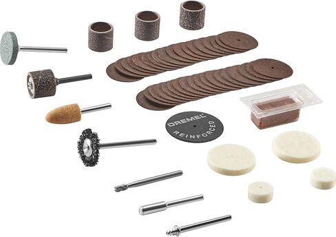 طقم ملحقات الأدوات الدوارة متعددة الأغراض 730-01 من Dremel - مجموعة متنوعة مكونة من 52 قطعة - تتضمن لقمة نحت، وأسطوانات سنفرة، وأحجار طحن، وأقراص قطع، وحقيبة تخزين in Saudi Arabia