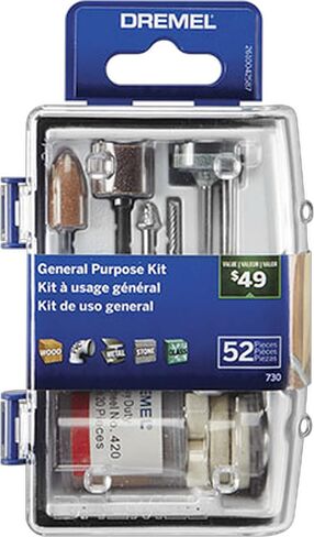 طقم ملحقات الأدوات الدوارة متعددة الأغراض 730-01 من Dremel - مجموعة متنوعة مكونة من 52 قطعة - تتضمن لقمة نحت، وأسطوانات سنفرة، وأحجار طحن، وأقراص قطع، وحقيبة تخزين in Saudi Arabia