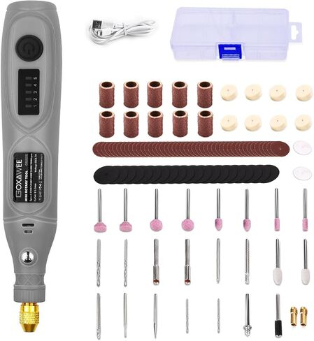 GOXAWEE Mini Cordless Rotary Tool with 100pcs Accessories, 5-Speed and USB Charging, Multi-Purpose Power Rotary Tool with 3.7V Li-ion Battery for Handmade Crafting and DIY Creations.(Light Grey) in Kuwait