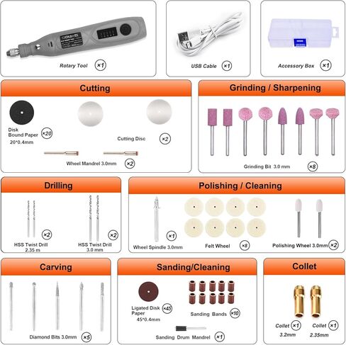 GOXAWEE Mini Cordless Rotary Tool with 100pcs Accessories, 5-Speed and USB Charging, Multi-Purpose Power Rotary Tool with 3.7V Li-ion Battery for Handmade Crafting and DIY Creations.(Light Grey) in Kuwait