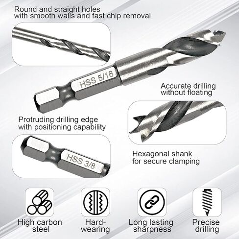 Sweetone 6 Pcs Brad Point Drill Bit Set1/4" Quick Change Hex Shank, HSS 4241 High Speed Steel Stubby Drill Bit Set for Metal/Aluminum Iron/Sheet Copper/Wood Woodworking in Kuwait