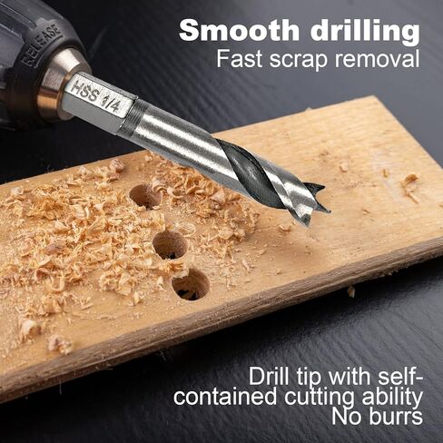 Sweetone 6 Pcs Brad Point Drill Bit Set1/4" Quick Change Hex Shank, HSS 4241 High Speed Steel Stubby Drill Bit Set for Metal/Aluminum Iron/Sheet Copper/Wood Woodworking in Kuwait