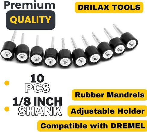 1/2 Inch Drum Rubber Mandrels with 1/8 Inch Standard Shank Sanding Sleeve Holder Compatible with Dremel Rotary Tools Adjustable Top Screw Rubber Sander Sleeve 10 Pieces Set 10 Pack in Saudi Arabia