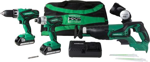 Metabo HPT KC18DG4LS 18V Cordless 4-Tool Combo Kit, Hammer Drill, Impact Driver, Reciprocating Saw, LED Flashlight, and two 18V Lithium Ion Compact 1.5Ah batteries, Lifetime Tool Warranty in Saudi Arabia
