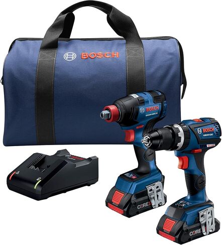 BOSCH GXL18V-251B25 18V 2-Tool Combo Kit with 1/4 In. and 1/2 In. Two-In-One Impact Driver, Compact Tough 1/2 In. Hammer Drill/Driver and (2) CORE18V 4.0 Ah Batteries in Saudi Arabia
