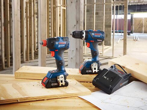 BOSCH GXL18V-251B25 18V 2-Tool Combo Kit with 1/4 In. and 1/2 In. Two-In-One Impact Driver, Compact Tough 1/2 In. Hammer Drill/Driver and (2) CORE18V 4.0 Ah Batteries in Saudi Arabia