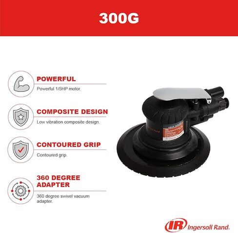 Ingersoll Rand 300G Edge Series 6" Air Random Orbit Sander with 360 Degree Swivel Vacuum Adapter, Powerful 1/5 HP Motor, Lightweight, Low Vibration, Diffused Rear Exhaust, Black in Kuwait