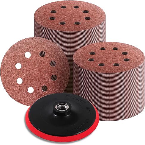 مجموعة أقراص الصنفرة 150 قطعة من CORTOOL، ورق صنفرة 5 بوصات 8 فتحات، 10 درجات تتضمن 60، 80، 100، 120، 150، 180، 240، 320، 400، 600 حبيبة لصنفرة مدارية عشوائية مع وسادة دعم بخطاف وحلقة مقاس 5 بوصات in Kuwait