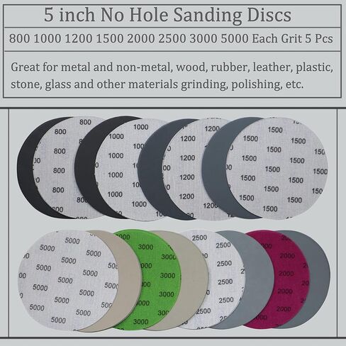 40PCS 5 inch No Hole #800-#5000 Wet Dry Sanding Discs 800 1000 1200 1500 2000 2500 3000 5000 Grit Sandpaper Compatible for Random Orbital Sanders (#800-#5000 8Kind Grit Each 5PCS) in Saudi Arabia