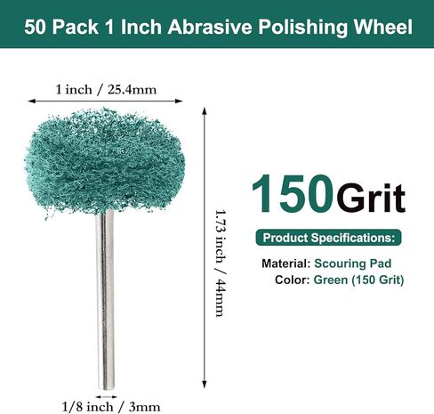 مجموعة من 50 عجلة تلميع كاشطة مقاس 1 بوصة من أراكومبي، مجموعة تلميع دوارة لفرشاة عجلات التلميع الصغيرة، أداة تلميع مجوهرات عرقوب 1/8 بوصة للمجوهرات المعدنية الأكريليك (أسود، 300 حبيبة) in Kuwait