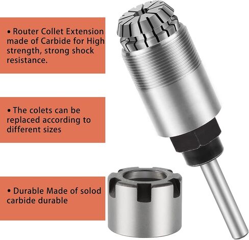 1/4 Inch Shank Router Bit Collet ER20 M Extension Chuck Converter Adapter | Convert 1/2-Inch & 1/4-Inch Shank Bits with ER20 Spring Collet, Router Collet, ER20 M Type Collet Chuck Wrench Spanner in Saudi Arabia