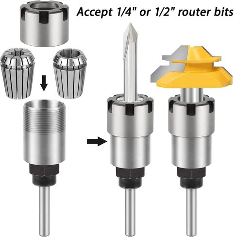 1/4 Inch Shank Router Bit Collet ER20 M Extension Chuck Converter Adapter | Convert 1/2-Inch & 1/4-Inch Shank Bits with ER20 Spring Collet, Router Collet, ER20 M Type Collet Chuck Wrench Spanner in Saudi Arabia