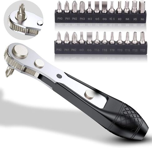 GreaTalent 133in1 Mini Ratchet Wrench Screwdriver Bit Set with 1/4" Hex Shank Phillips/Pozidriv/Hexagon/Torx/Slotted/Square Bits, 36-Tooth Gear, Magnetic Bit Holder, 90 Degree Drive Handle | S2 Steel 1/4" Hex Shank Magnetic Bit Holder, 36-Tooth Gear Wrenc in Saudi Arabia