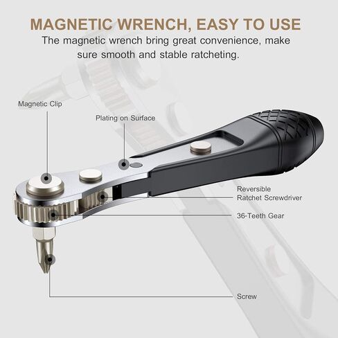 GreaTalent 133in1 Mini Ratchet Wrench Screwdriver Bit Set with 1/4" Hex Shank Phillips/Pozidriv/Hexagon/Torx/Slotted/Square Bits, 36-Tooth Gear, Magnetic Bit Holder, 90 Degree Drive Handle | S2 Steel 1/4" Hex Shank Magnetic Bit Holder, 36-Tooth Gear Wrenc in Saudi Arabia