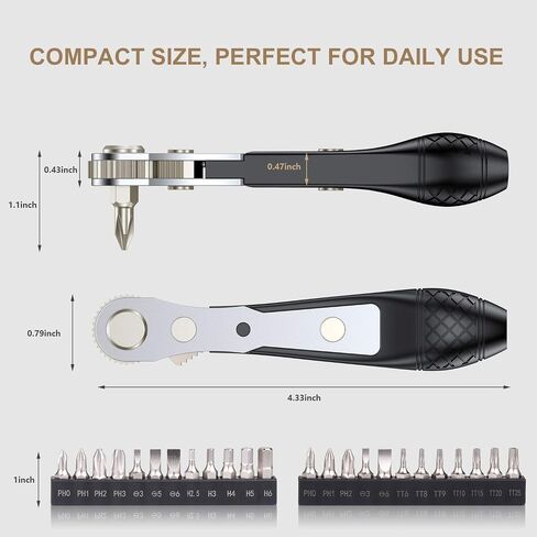 GreaTalent 133in1 Mini Ratchet Wrench Screwdriver Bit Set with 1/4" Hex Shank Phillips/Pozidriv/Hexagon/Torx/Slotted/Square Bits, 36-Tooth Gear, Magnetic Bit Holder, 90 Degree Drive Handle | S2 Steel 1/4" Hex Shank Magnetic Bit Holder, 36-Tooth Gear Wrenc in Saudi Arabia