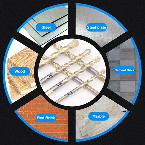 10 قطع من ريش البناء مجموعة لقطع الحفر الزجاجية لبلاط السيراميك والبورسلين مرآة البلاستيك الرخام مع رؤوس كربيد القوة بأحجام - 1/8، 5/32، 3/16، 1/4، 5/16، 3/8، 1/2 بوصة، ذهبي in Kuwait