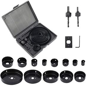 KUNTEC 17 Pieces Hole Saw Kit 3/4 inches-5 inches (19-127mm) Set with Mandrels, Super Sharp Saw Blade, Install Plate and Hex Key for Sawing Holes in Kuwait