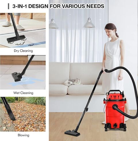 COSTWAY 3-in-1 Wet/Dry Vacuum Cleaner with Blower Function, 6.6 Gallon 4.8 Peak HP Vacuum with Safety Protection, Portable Shop Vacuum Cleaner for Workshop, Car, Garage, Home, 1200W (Red) in Saudi Arabia
