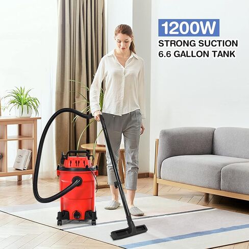 COSTWAY 3-in-1 Wet/Dry Vacuum Cleaner with Blower Function, 6.6 Gallon 4.8 Peak HP Vacuum with Safety Protection, Portable Shop Vacuum Cleaner for Workshop, Car, Garage, Home, 1200W (Red) in Saudi Arabia