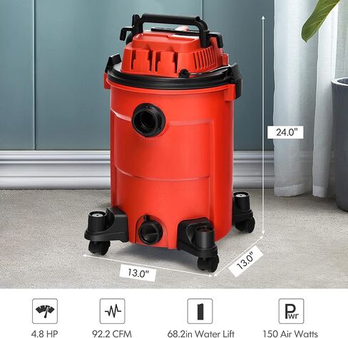 COSTWAY 3-in-1 Wet/Dry Vacuum Cleaner with Blower Function, 6.6 Gallon 4.8 Peak HP Vacuum with Safety Protection, Portable Shop Vacuum Cleaner for Workshop, Car, Garage, Home, 1200W (Red) in Saudi Arabia