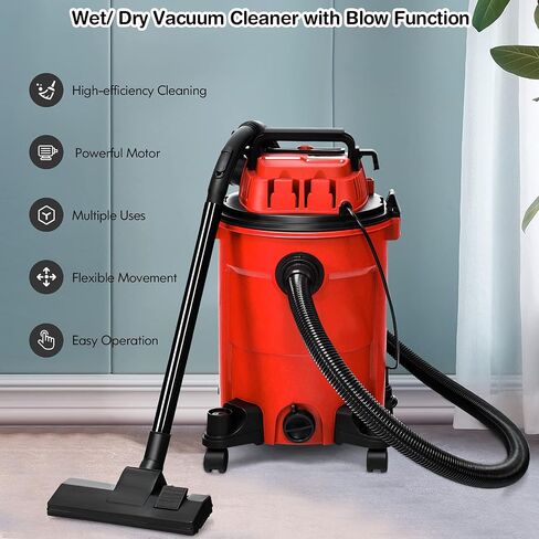 COSTWAY 3-in-1 Wet/Dry Vacuum Cleaner with Blower Function, 6.6 Gallon 4.8 Peak HP Vacuum with Safety Protection, Portable Shop Vacuum Cleaner for Workshop, Car, Garage, Home, 1200W (Red) in Saudi Arabia