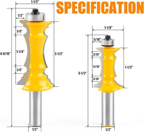 Frame Crown Mitered Door & Drawer Panel Molding Router Bit Set 1/2" Shank , Newdeli Woodworking Milling Cutters 2PCS, Miter Wood Cutter for Doors, Tables, Shelves in Saudi Arabia
