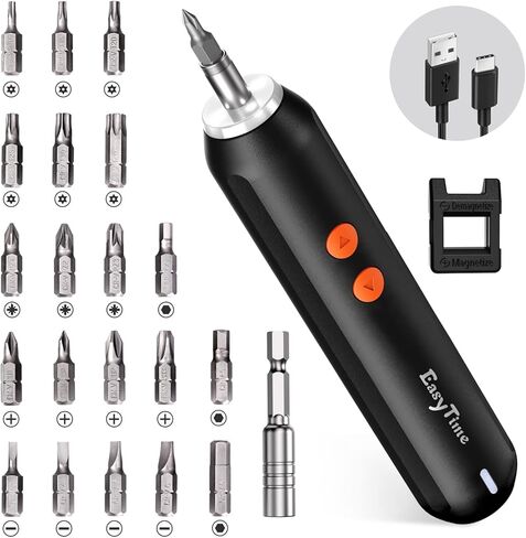 مفك براغي كهربائي، مجموعة مفكات طاقة لاسلكية قابلة لإعادة الشحن مع بطارية 2000 مللي أمبير في الساعة، 3.7 فولت، 4 مصابيح LED، كابل USB-C، 20 قطعة لقمة، أوتوماتيكي ويدوي، عزم دوران عالي 2.5 نيوتن متر in Kuwait