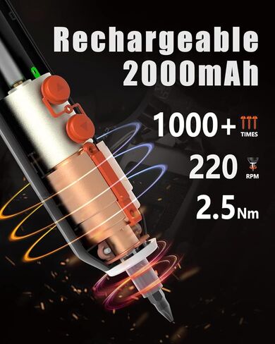 مفك براغي كهربائي، مجموعة مفكات طاقة لاسلكية قابلة لإعادة الشحن مع بطارية 2000 مللي أمبير في الساعة، 3.7 فولت، 4 مصابيح LED، كابل USB-C، 20 قطعة لقمة، أوتوماتيكي ويدوي، عزم دوران عالي 2.5 نيوتن متر in Kuwait