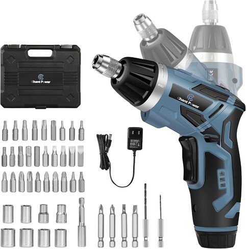 C P CHANTPOWER Cordless Electric Screwdriver Set, 44Pcs 4V Electric Power Screwdriver 6+1 Torque Gears,1/4'' Hex Self-Lock Chuck, Rechargeable lightweight Screwdriver with 2 LED Lights, Carrying Case in Saudi Arabia