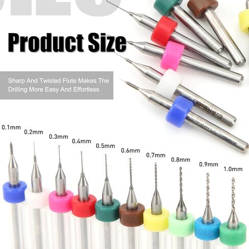 10Pcs PCB Drill Bits Set Tungsten Steel 0.1-1.0mm Micro Twist Bits for Print Circuit Board CNC Engraving in Kuwait