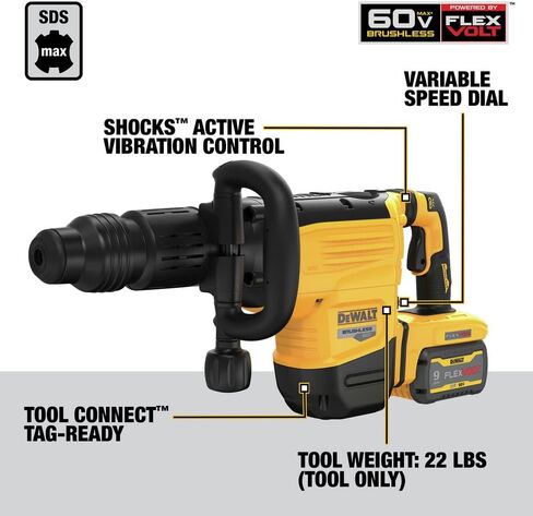 DEWALT 60V MAX* 22 lb. Cordless SDS MAX Chipping Hammer Kit (DCH892X1) in Kuwait
