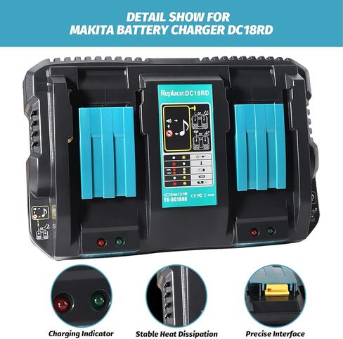 YEX-BUR DC18RD 18 فولت شاحن بطارية أدوات كهربائية 6A سريع مزدوج المنافذ شاحن لماكيتا 14.4 فولت 18 فولت بطارية ليثيوم أيون BL1830B BL1850B BL1860B BL1430 BL1440B BL1450 in Kuwait