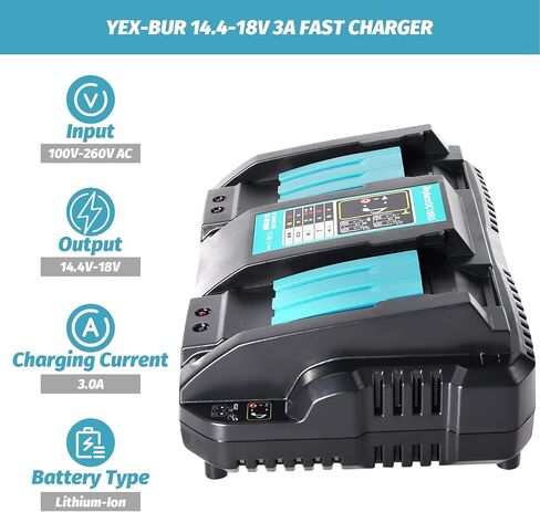 YEX-BUR DC18RD 18 فولت شاحن بطارية أدوات كهربائية 6A سريع مزدوج المنافذ شاحن لماكيتا 14.4 فولت 18 فولت بطارية ليثيوم أيون BL1830B BL1850B BL1860B BL1430 BL1440B BL1450 in Kuwait