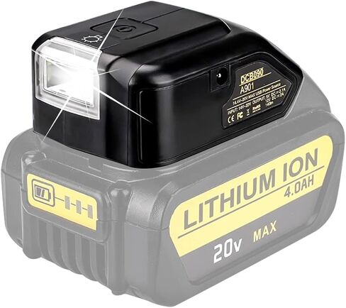 محول بطارية لبطارية DeWAlT14.4v-18v-20v، شاحن هاتف USB، مصباح 3 وات، بديل لـ DCB090، مصابيح LED تشير إلى سعة البطارية، أسود in Kuwait