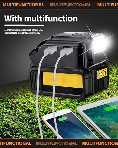 محول بطارية لبطارية DeWAlT14.4v-18v-20v، شاحن هاتف USB، مصباح 3 وات، بديل لـ DCB090، مصابيح LED تشير إلى سعة البطارية، أسود in Kuwait