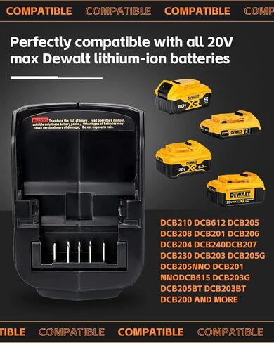 محول بطارية لبطارية DeWAlT14.4v-18v-20v، شاحن هاتف USB، مصباح 3 وات، بديل لـ DCB090، مصابيح LED تشير إلى سعة البطارية، أسود in Kuwait