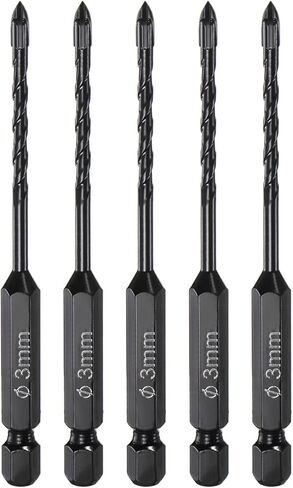 HARFINGTON 5pcs Masonry Drill Bits, 7mm Concrete Drill Bit 1/4" Hex Shank Ceramic Tile Drill Bit Carbide Tip for Brick, Glass, Plastic, Ceramic Tile, Wall Mirror, Black in Kuwait