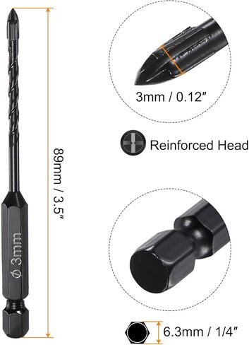 HARFINGTON 5pcs Masonry Drill Bits, 7mm Concrete Drill Bit 1/4" Hex Shank Ceramic Tile Drill Bit Carbide Tip for Brick, Glass, Plastic, Ceramic Tile, Wall Mirror, Black in Kuwait