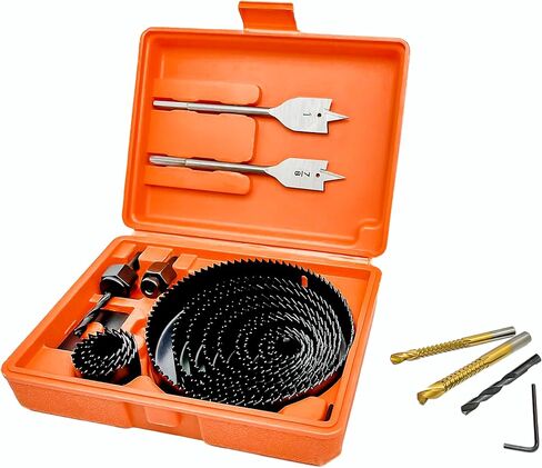 مجموعة منشار ثقب كورتول 24 قطعة للخشب ومنشار الثقب ومجموعة لقم الثقب مع 13 قطعة من مناشير ثقب 3/4 بوصة إلى 5 بوصة (19 مم - 127 مم)، لقم حفر الأشياء بأسمائها الحقيقية، لقم ثقب المنشار، مماسك، مفتاح سداسي مع صندوق تخزين in Kuwait