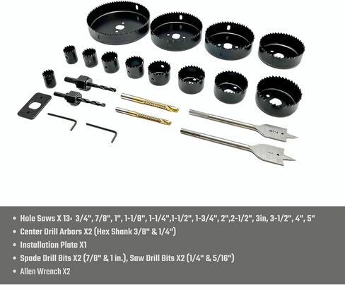 مجموعة منشار ثقب كورتول 24 قطعة للخشب ومنشار الثقب ومجموعة لقم الثقب مع 13 قطعة من مناشير ثقب 3/4 بوصة إلى 5 بوصة (19 مم - 127 مم)، لقم حفر الأشياء بأسمائها الحقيقية، لقم ثقب المنشار، مماسك، مفتاح سداسي مع صندوق تخزين in Kuwait